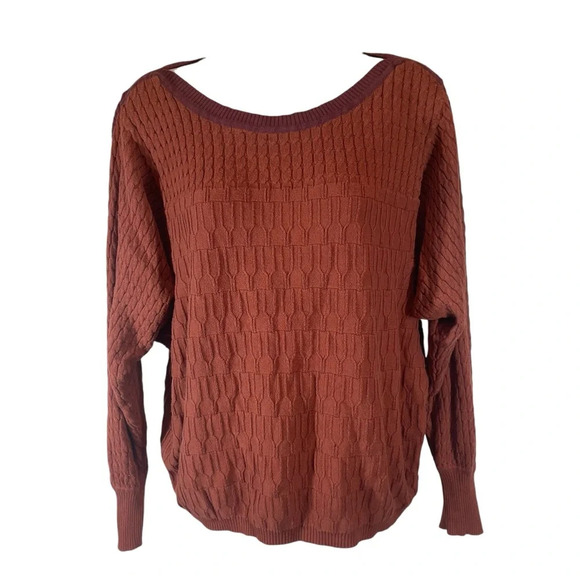 PrAna Margo Cable Knit Sweater Scoop Neck Dolman Sleeve Orange Organic Cotton M - Picture 2 of 8